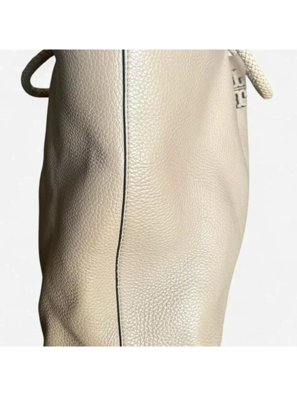 Tory Burch Taylor Beige/Light Pink Leather Tote Bag Braided Handles Classic Chic